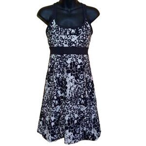 Soybu Strappy Tank Dress Womens XS‎ Tahiti Print Athletic Shelf Bra Black White